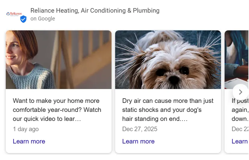 Reliance Heating offers home comfort solutions ad.