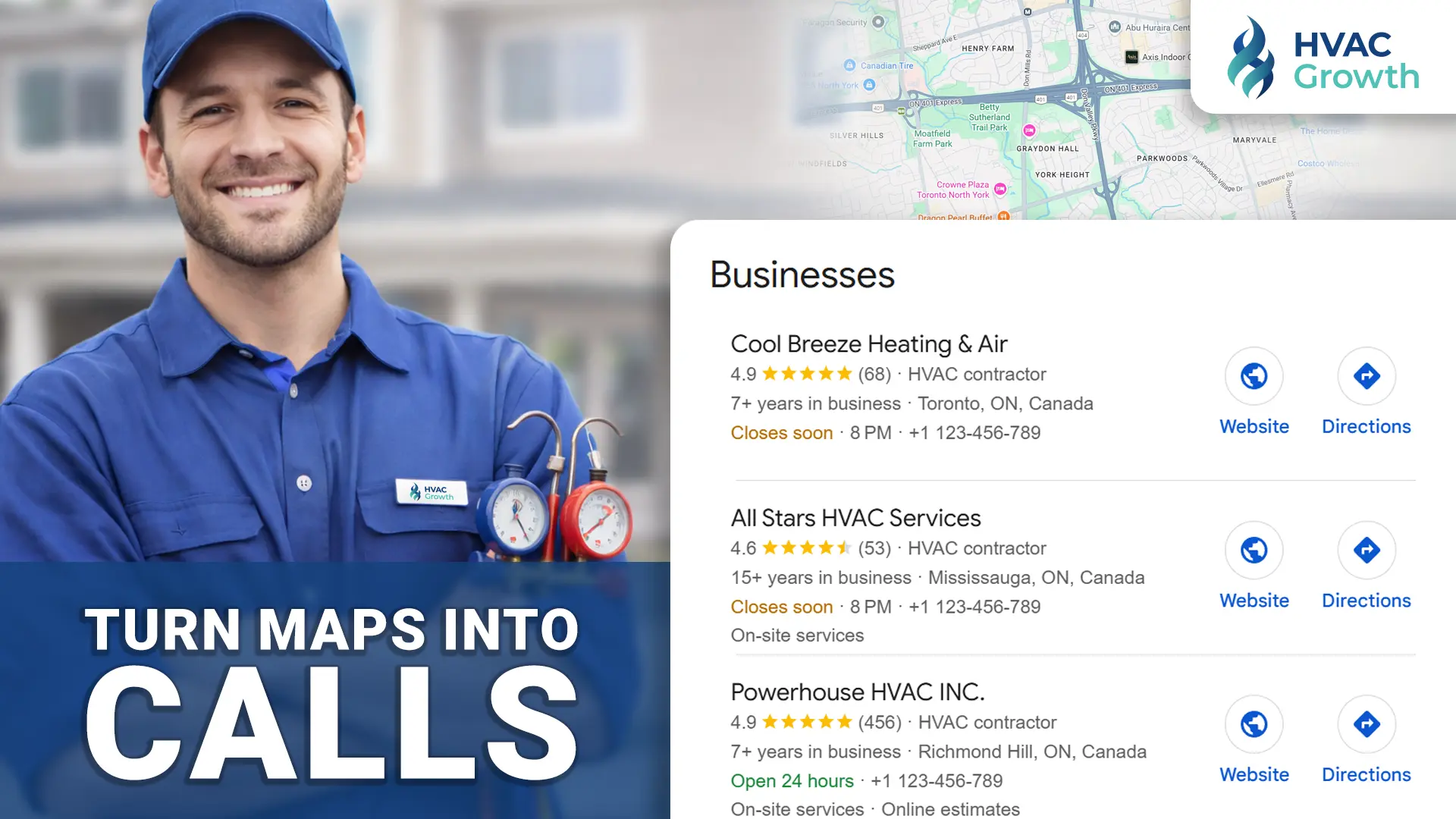 HVAC services with online maps integration.